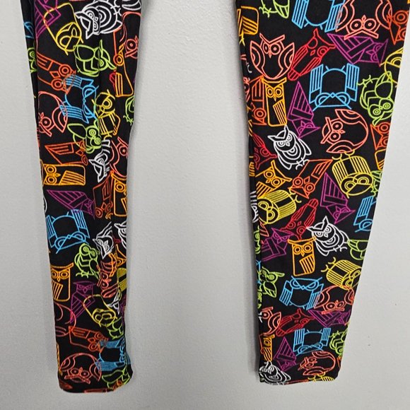 Lularoe OS Leggings OWL PRINT One Size RARE Neon - Picture 3 of 8